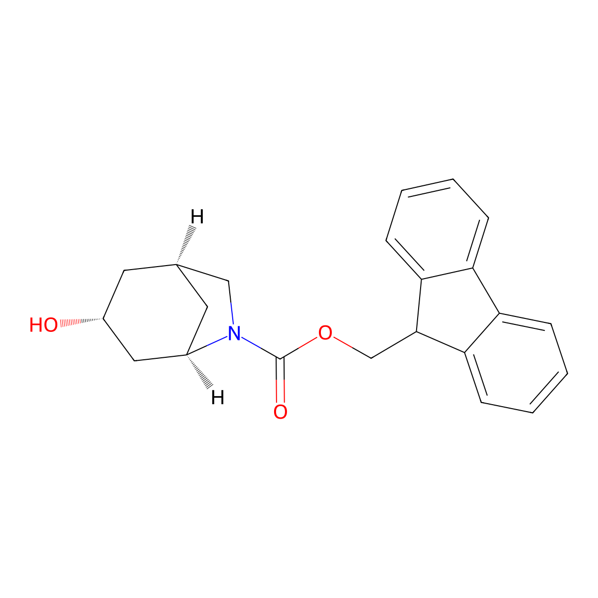 rac-(9H-fluoren-9-yl)methyl (1R,3S,5S)-3-hydroxy-6-azabicyclo[3.2.1]octane-6-carboxylate molecular structure, CAS 2764001-12-7
