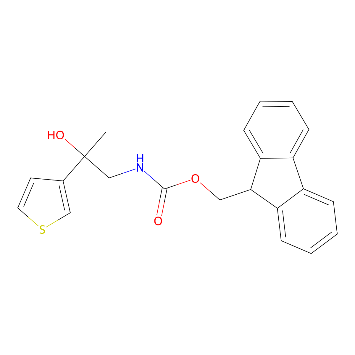(9H-fluoren-9-yl)methyl N-[2-hydroxy-2-(thiophen-3-yl)propyl]carbamate molecular structure, CAS 2764001-19-4