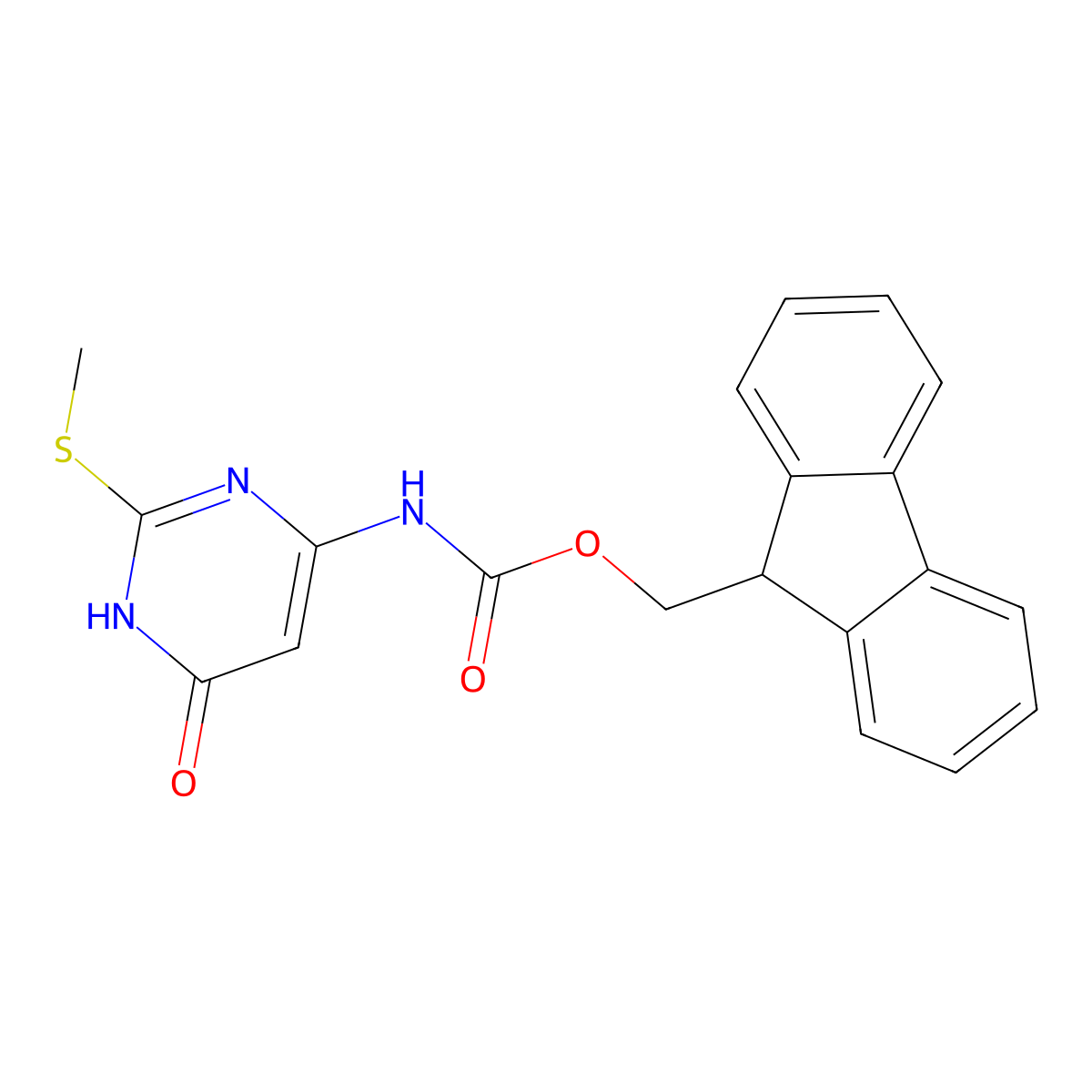 (9H-fluoren-9-yl)methyl N-[6-hydroxy-2-(methylsulfanyl)pyrimidin-4-yl]carbamate molecular structure, CAS 2764001-20-7