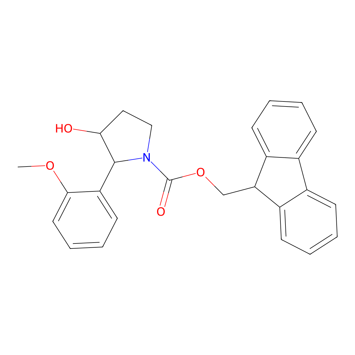 rac-(9H-fluoren-9-yl)methyl (2R,3R)-3-hydroxy-2-(2-methoxyphenyl)pyrrolidine-1-carboxylate molecular structure, CAS 2764001-28-5