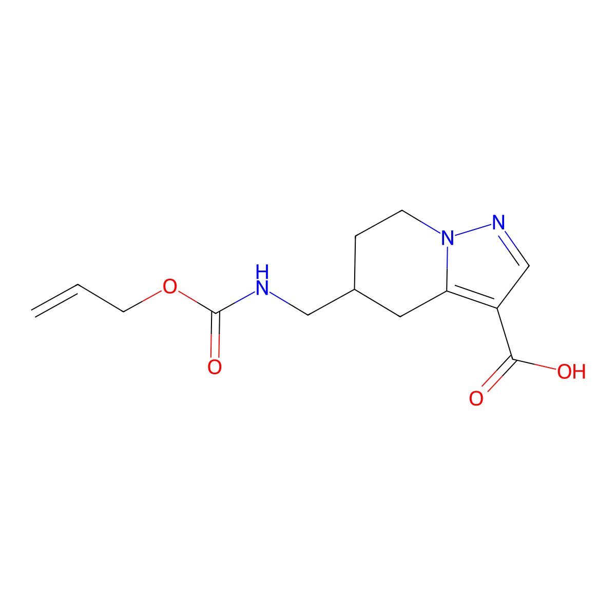 5-({[(prop-2-en-1-yloxy)carbonyl]amino}methyl)-4H,5H,6H,7H-pyrazolo[1,5-a]pyridine-3-carboxylic acid molecular structure, CAS 2764001-31-0