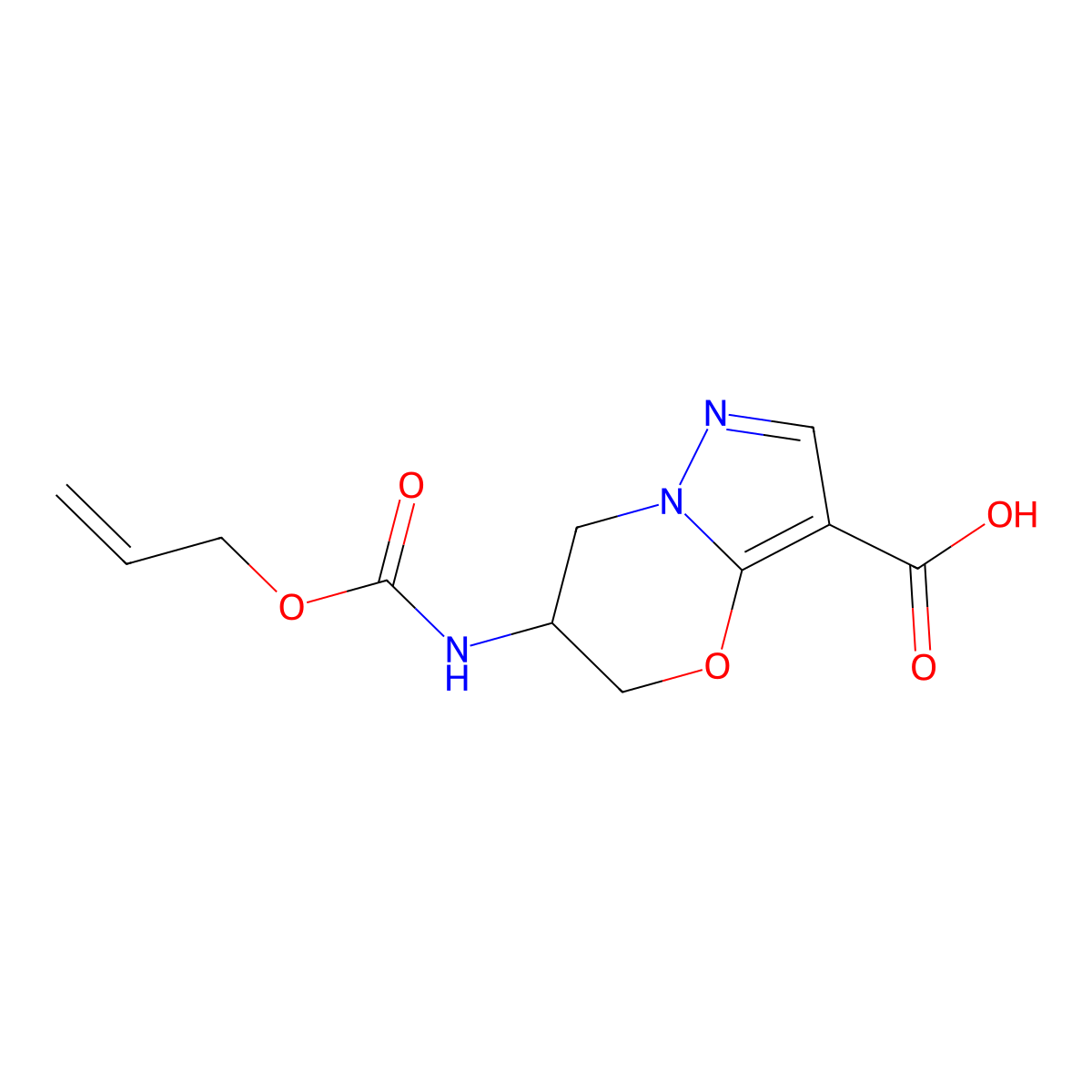 6-{[(prop-2-en-1-yloxy)carbonyl]amino}-5H,6H,7H-pyrazolo[3,2-b][1,3]oxazine-3-carboxylic acid molecular structure, CAS 2764001-35-4