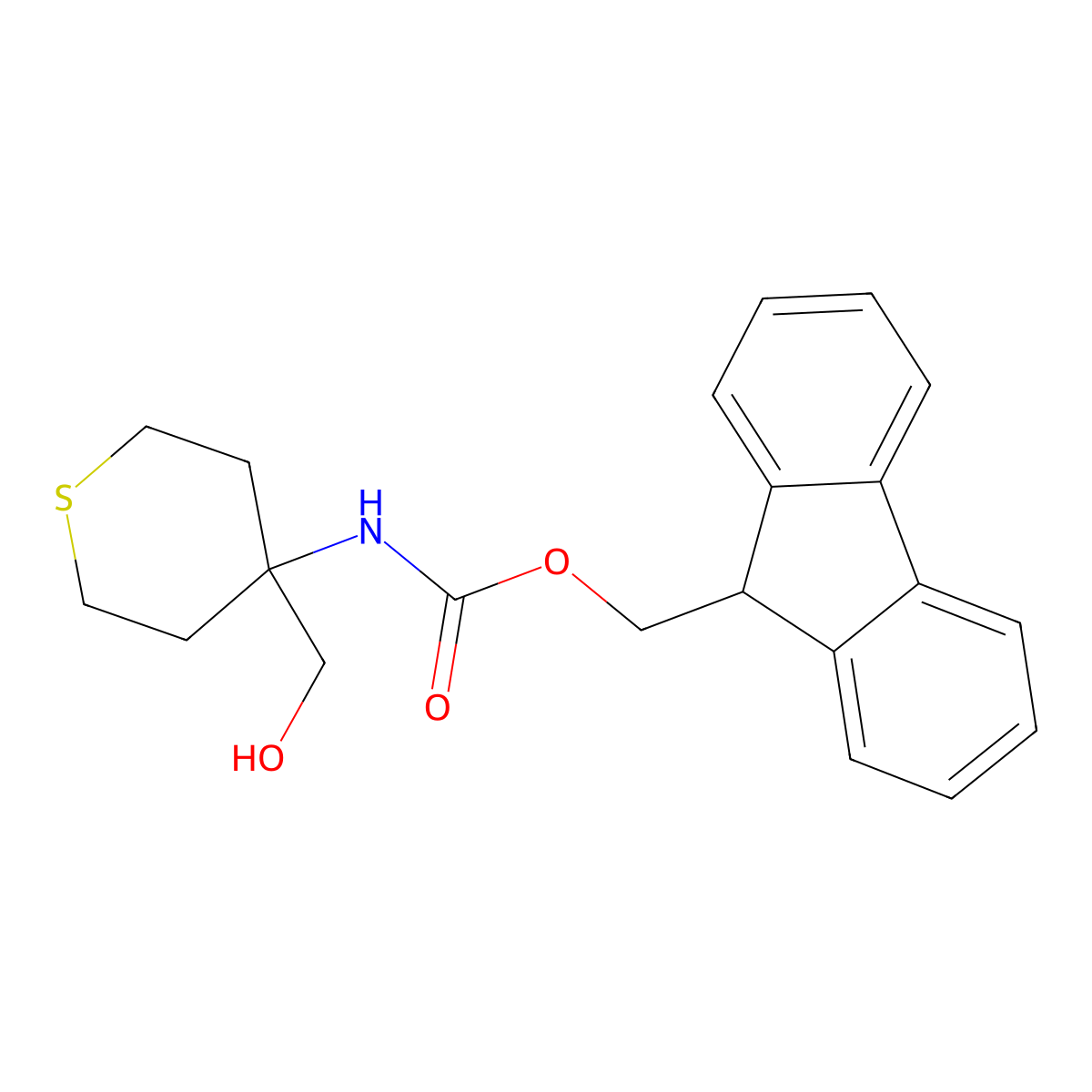 (9H-fluoren-9-yl)methyl N-[4-(hydroxymethyl)thian-4-yl]carbamate molecular structure, CAS 2764001-57-0