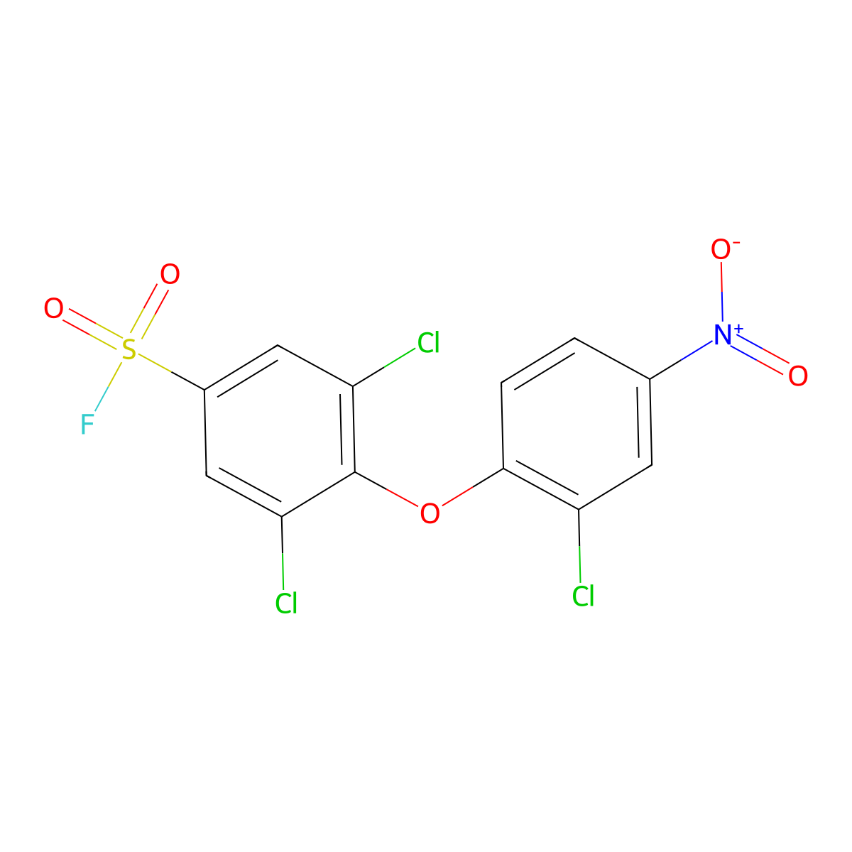 3,5-Dichloro-4-(2-chloro-4-nitrophenoxy)benzene-1-sulfonyl fluoride molecular structure, CAS 2764001-64-9