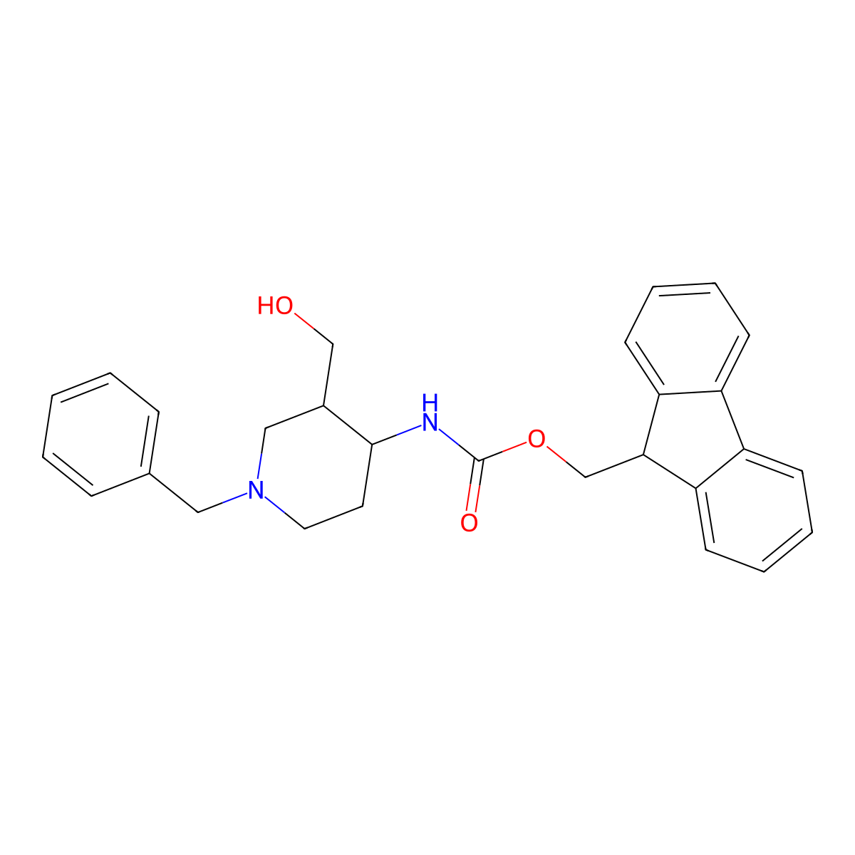 rac-(9H-fluoren-9-yl)methyl N-[(3R,4R)-1-benzyl-3-(hydroxymethyl)piperidin-4-yl]carbamate molecular structure, CAS 2764001-67-2