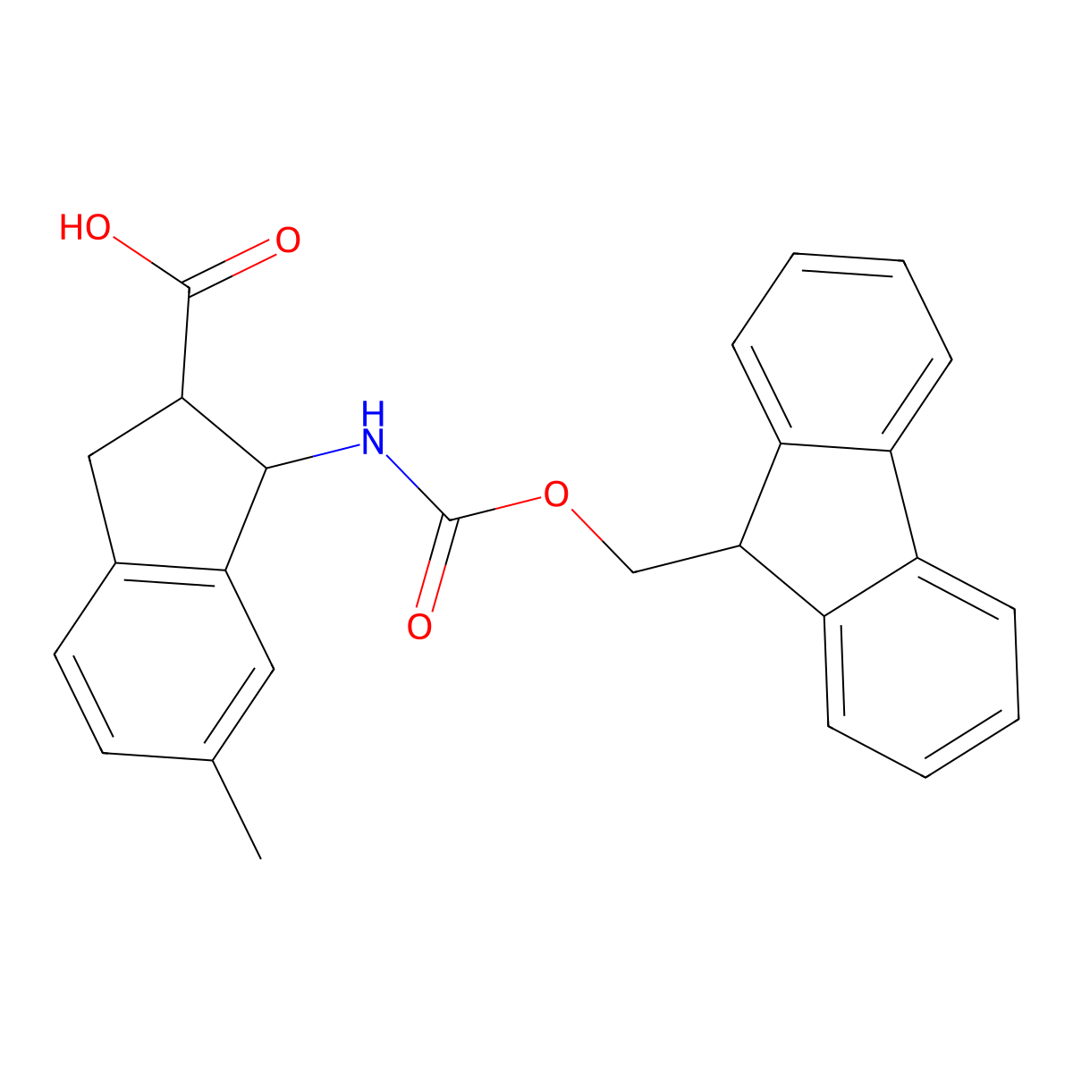 rac-(1R,2R)-1-({[(9H-fluoren-9-yl)methoxy]carbonyl}amino)-6-methyl-2,3-dihydro-1H-indene-2-carboxylic acid molecular structure, CAS 2764001-75-2
