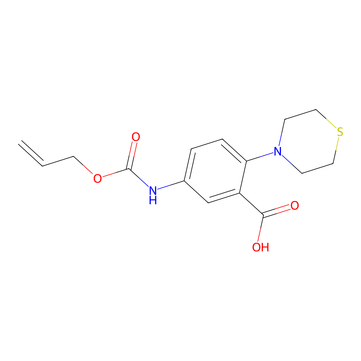 5-{[(Prop-2-en-1-yloxy)carbonyl]amino}-2-(thiomorpholin-4-yl)benzoic acid molecular structure, CAS 2764001-81-0