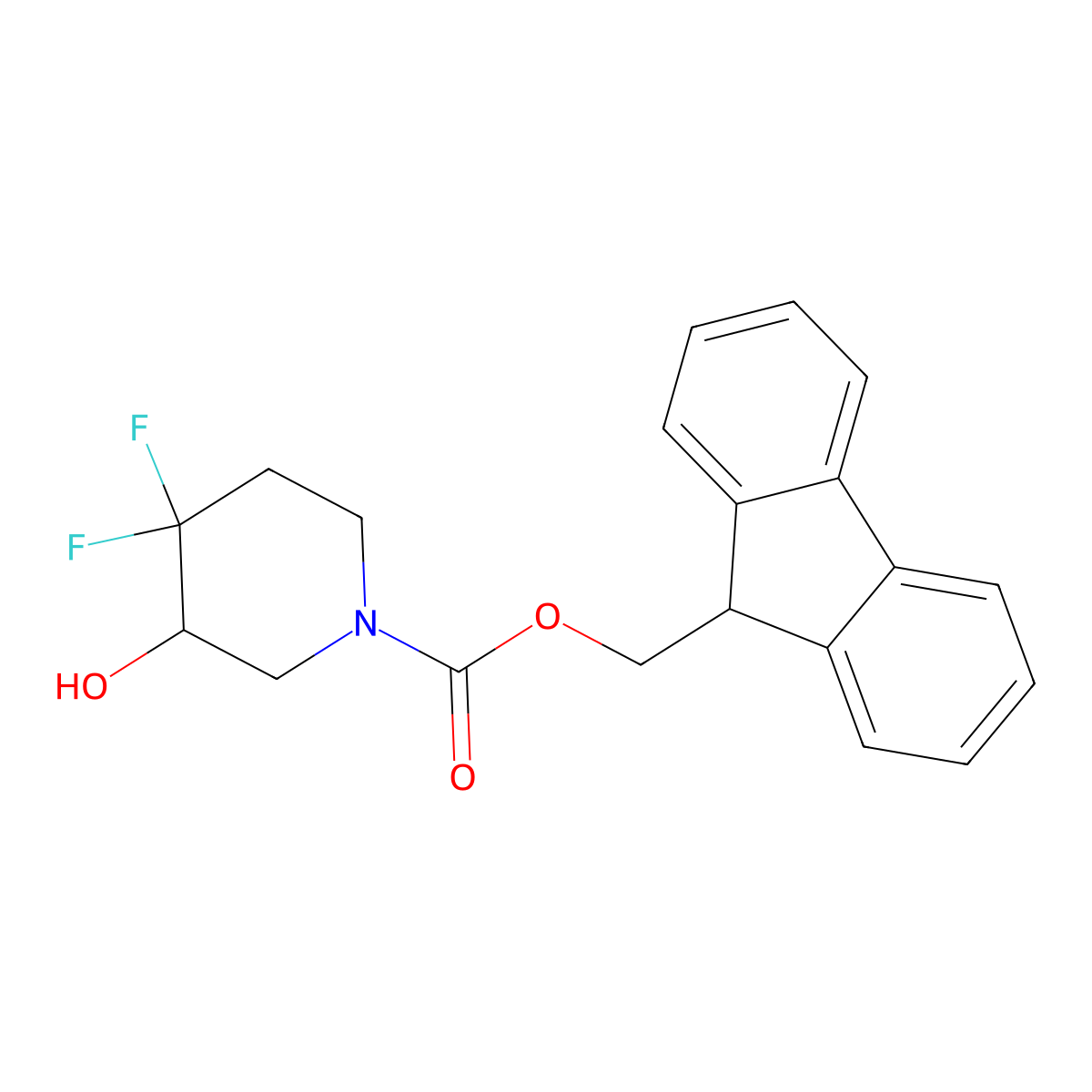 (9H-fluoren-9-yl)methyl 4,4-difluoro-3-hydroxypiperidine-1-carboxylate molecular structure, CAS 2764001-82-1