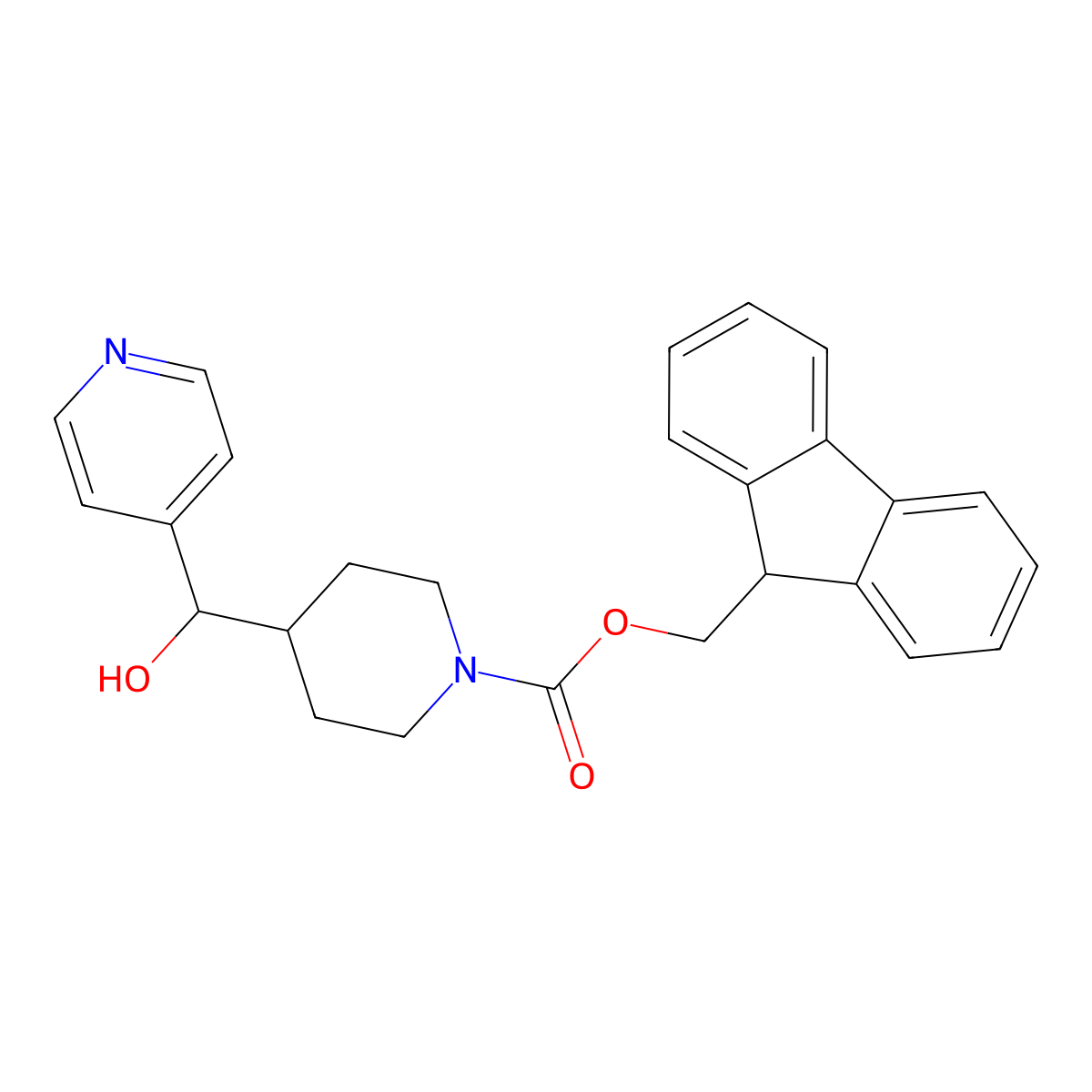 (9H-fluoren-9-yl)methyl 4-[hydroxy(pyridin-4-yl)methyl]piperidine-1-carboxylate molecular structure, CAS 2764002-10-8