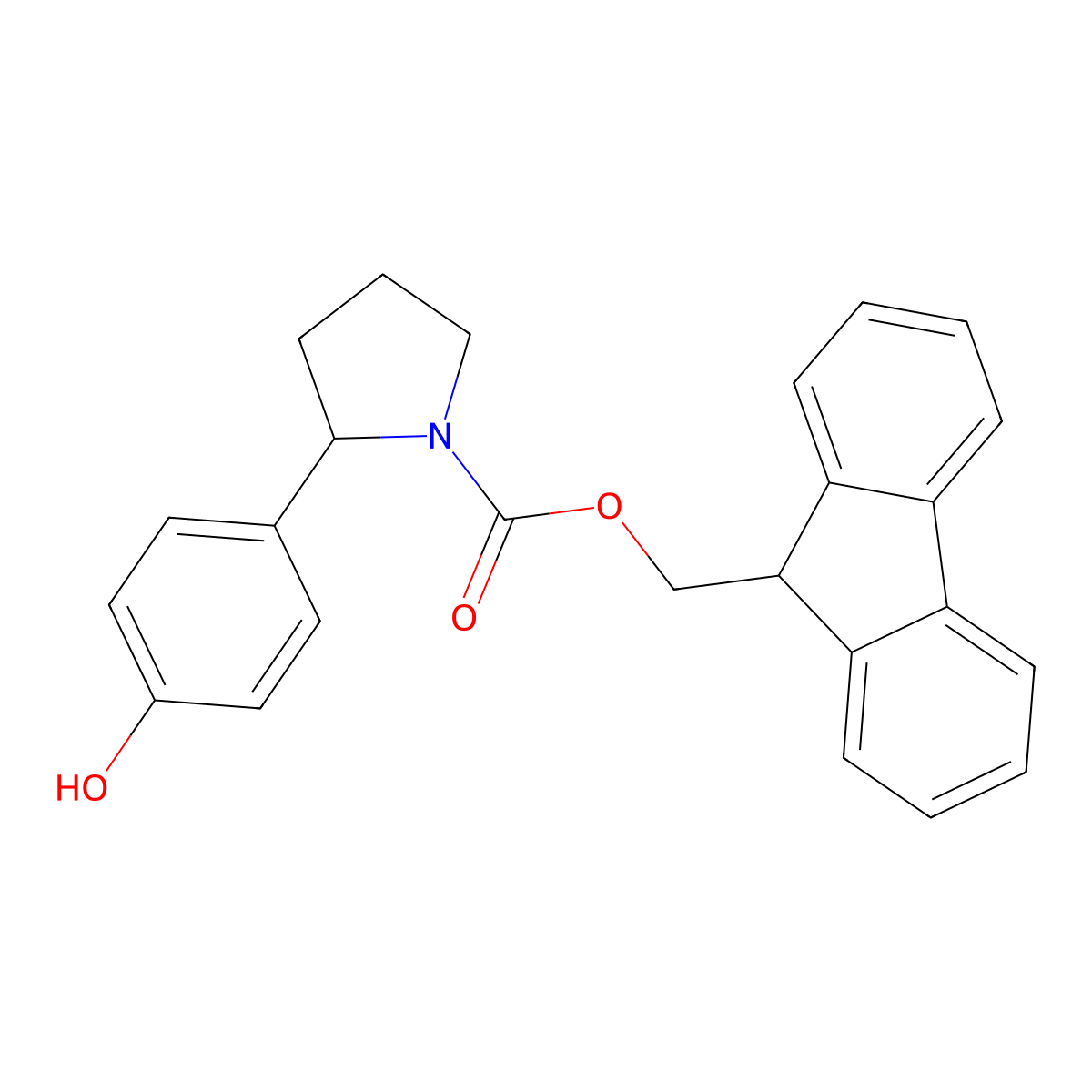 (9H-fluoren-9-yl)methyl 2-(4-hydroxyphenyl)pyrrolidine-1-carboxylate molecular structure, CAS 2764002-16-4