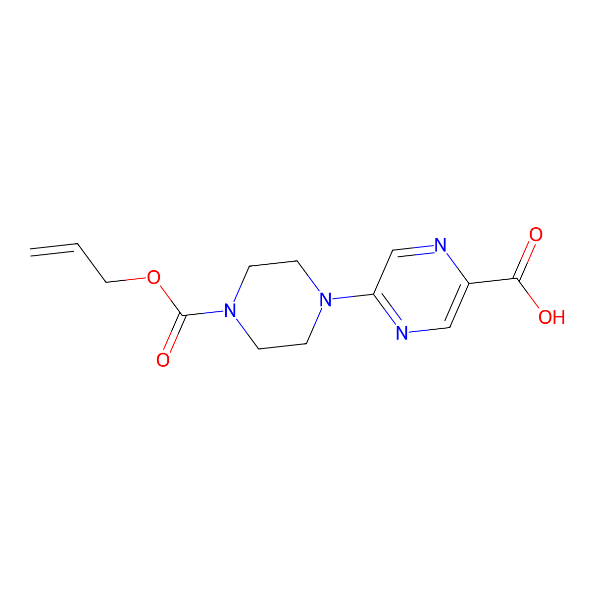 5-{4-[(Prop-2-en-1-yloxy)carbonyl]piperazin-1-yl}pyrazine-2-carboxylic acid molecular structure, CAS 2764002-19-7