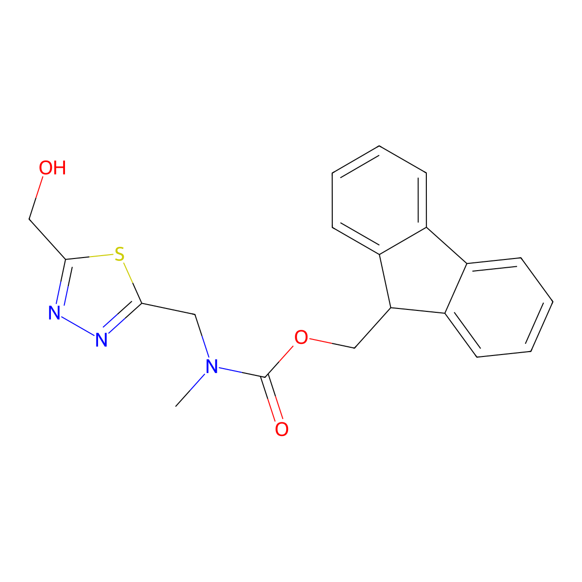(9H-fluoren-9-yl)methyl N-{[5-(hydroxymethyl)-1,3,4-thiadiazol-2-yl]methyl}-N-methylcarbamate molecular structure, CAS 2764002-24-4