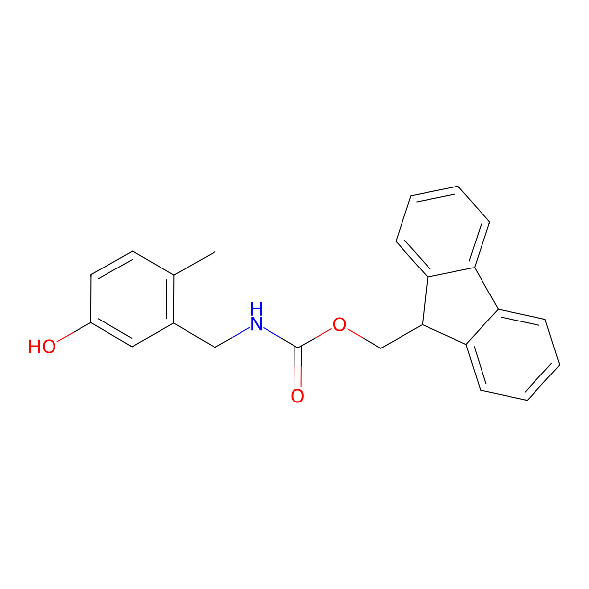 (9H-fluoren-9-yl)methyl N-[(5-hydroxy-2-methylphenyl)methyl]carbamate molecular structure, CAS 2764002-28-8