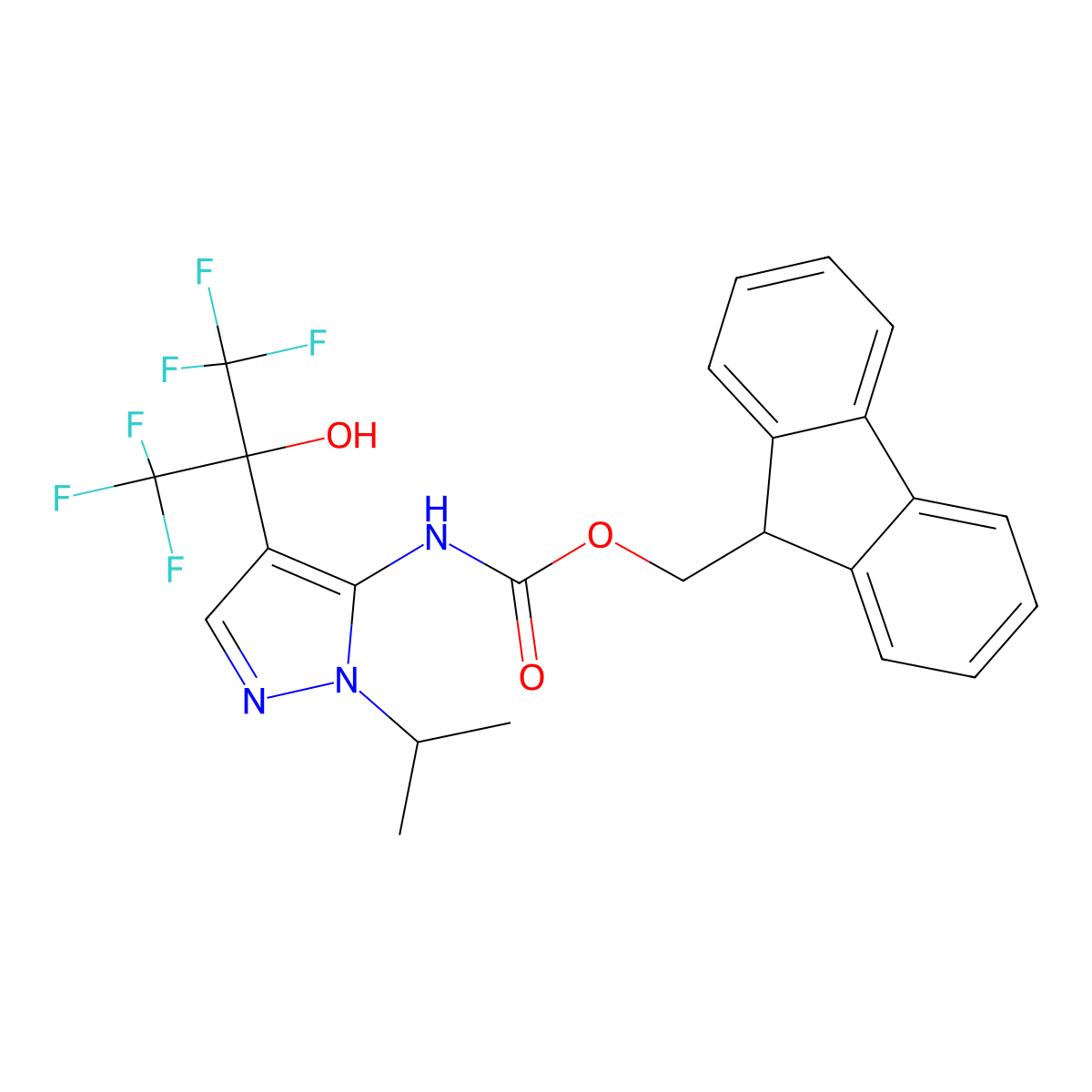 (9H-fluoren-9-yl)methyl N-[4-(1,1,1,3,3,3-hexafluoro-2-hydroxypropan-2-yl)-1-(propan-2-yl)-1H-pyrazol-5-yl]carbamate molecular structure, CAS 2764002-33-5