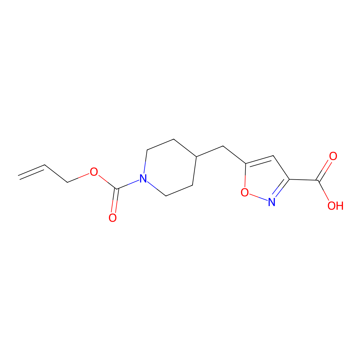 5-({1-[(Prop-2-en-1-yloxy)carbonyl]piperidin-4-yl}methyl)-1,2-oxazole-3-carboxylic acid molecular structure, CAS 2764002-36-8