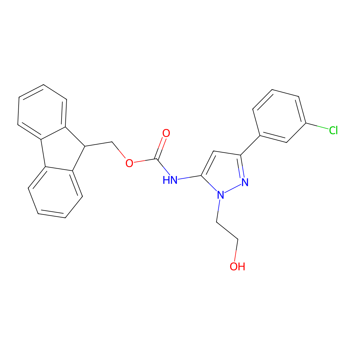 (9H-fluoren-9-yl)methyl N-[3-(3-chlorophenyl)-1-(2-hydroxyethyl)-1H-pyrazol-5-yl]carbamate molecular structure, CAS 2764002-49-3