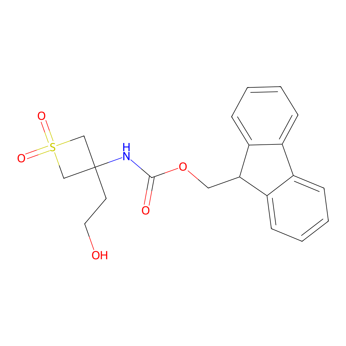 (9H-fluoren-9-yl)methyl N-[3-(2-hydroxyethyl)-1,1-dioxo-1lambda6-thietan-3-yl]carbamate molecular structure, CAS 2764002-57-3