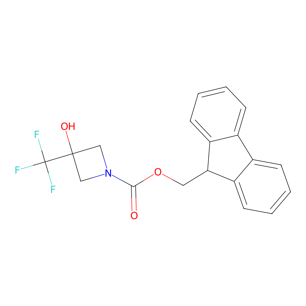(9H-fluoren-9-yl)methyl 3-hydroxy-3-(trifluoromethyl)azetidine-1-carboxylate molecular structure, CAS 2764002-60-8