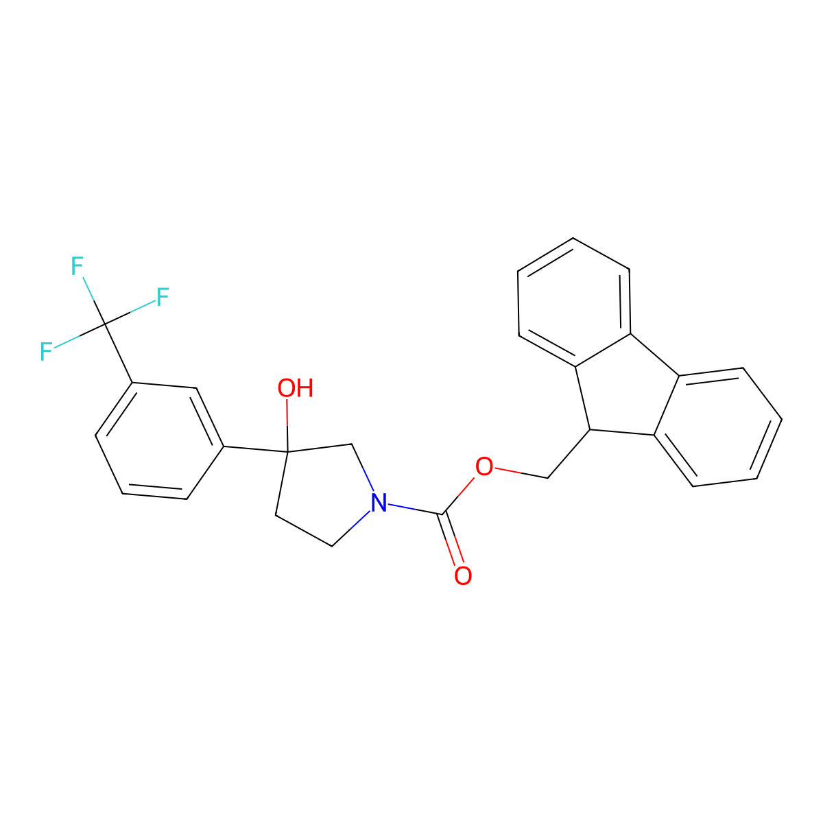 (9H-fluoren-9-yl)methyl 3-hydroxy-3-[3-(trifluoromethyl)phenyl]pyrrolidine-1-carboxylate molecular structure, CAS 2764002-67-5