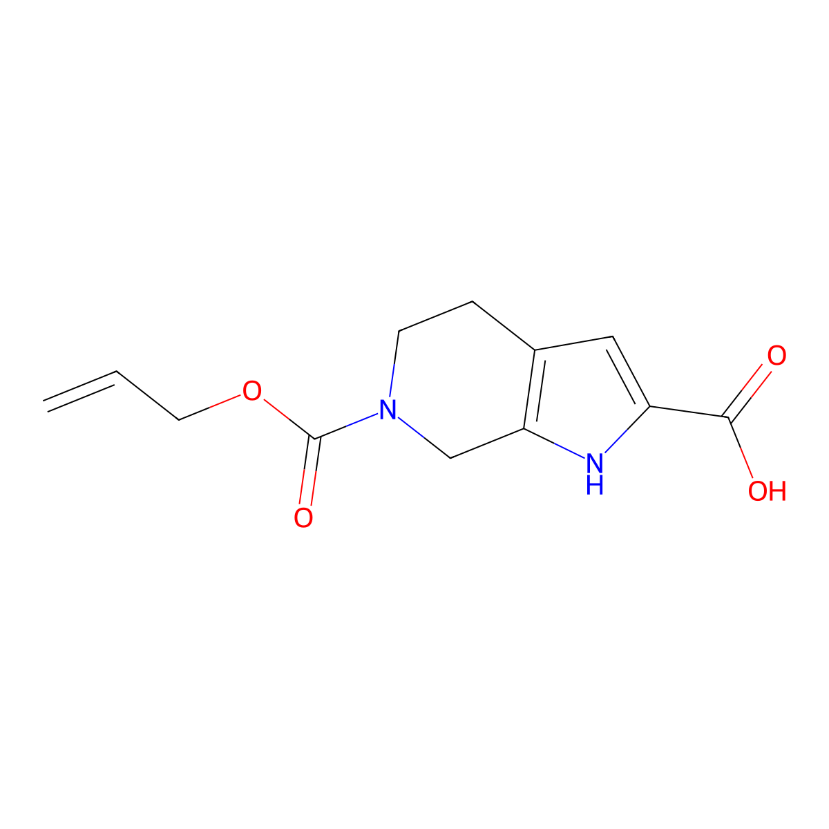 6-[(prop-2-en-1-yloxy)carbonyl]-1H,4H,5H,6H,7H-pyrrolo[2,3-c]pyridine-2-carboxylic acid molecular structure, CAS 2764002-68-6