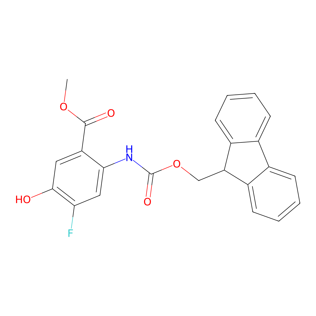 methyl 2-({[(9H-fluoren-9-yl)methoxy]carbonyl}amino)-4-fluoro-5-hydroxybenzoate molecular structure, CAS 2764002-88-0