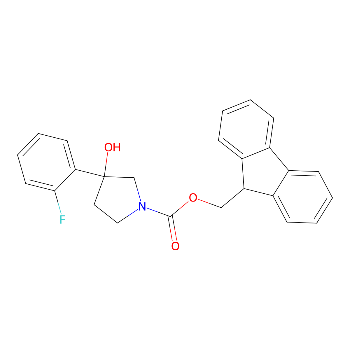 (9H-fluoren-9-yl)methyl 3-(2-fluorophenyl)-3-hydroxypyrrolidine-1-carboxylate molecular structure, CAS 2764002-89-1
