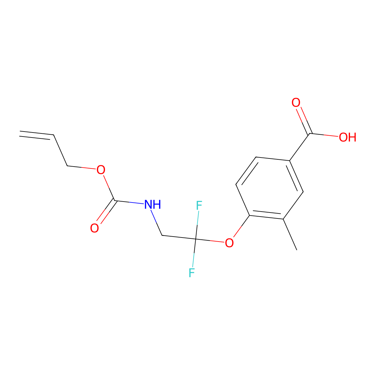 4-(1,1-Difluoro-2-{[(prop-2-en-1-yloxy)carbonyl]amino}ethoxy)-3-methylbenzoic acid molecular structure, CAS 2764002-91-5