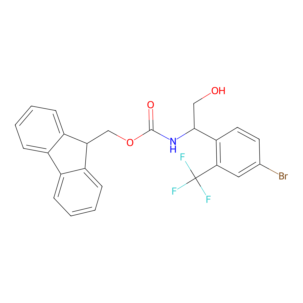 (9H-fluoren-9-yl)methyl N-{1-[4-bromo-2-(trifluoromethyl)phenyl]-2-hydroxyethyl}carbamate molecular structure, CAS 2764003-01-0