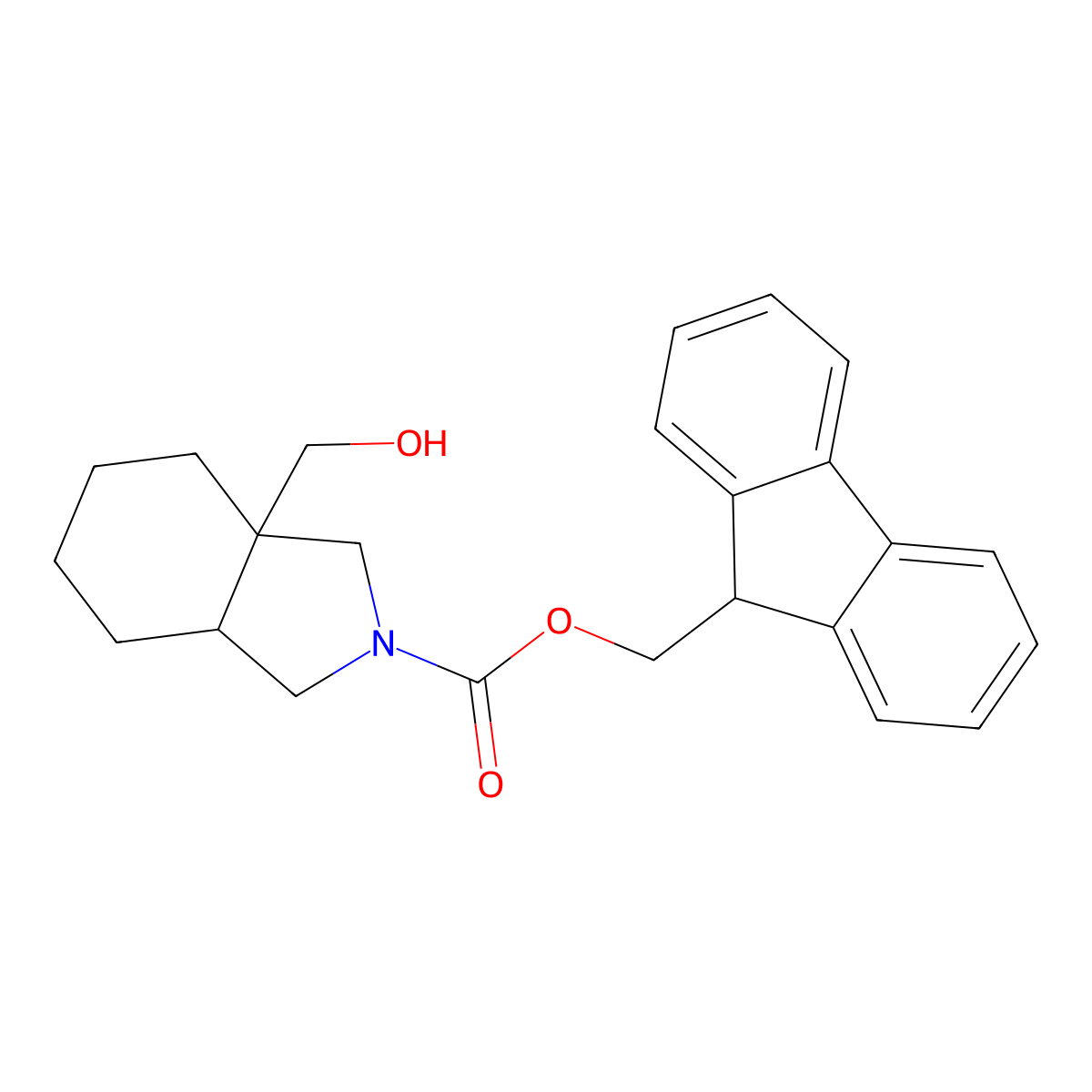rac-(9H-fluoren-9-yl)methyl (3aR,7aR)-3a-(hydroxymethyl)-octahydro-1H-isoindole-2-carboxylate molecular structure, CAS 2764003-10-1
