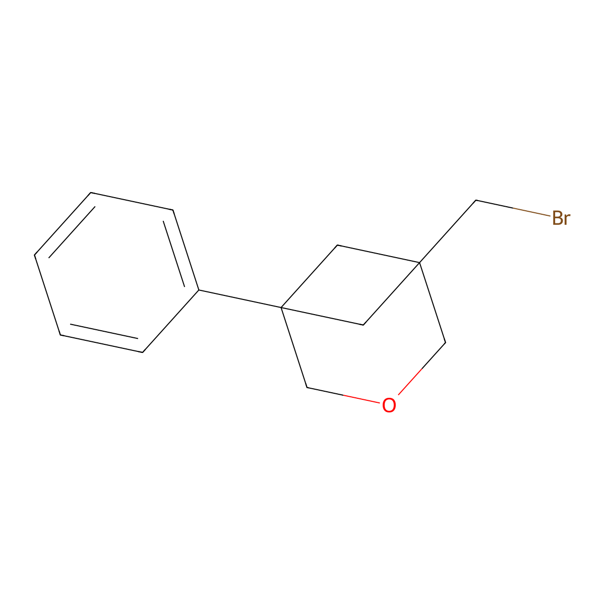 1-(Bromomethyl)-5-phenyl-3-oxabicyclo(3.1.1)heptane molecular structure, CAS 2764003-13-4