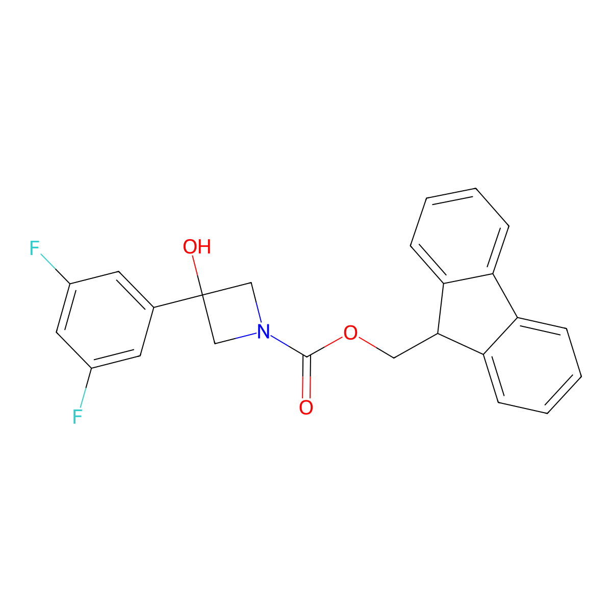 (9H-fluoren-9-yl)methyl 3-(3,5-difluorophenyl)-3-hydroxyazetidine-1-carboxylate molecular structure, CAS 2764003-16-7