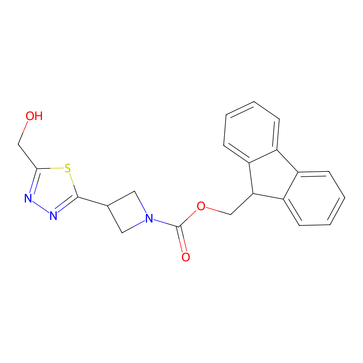 (9H-fluoren-9-yl)methyl 3-[5-(hydroxymethyl)-1,3,4-thiadiazol-2-yl]azetidine-1-carboxylate molecular structure, CAS 2764003-22-5