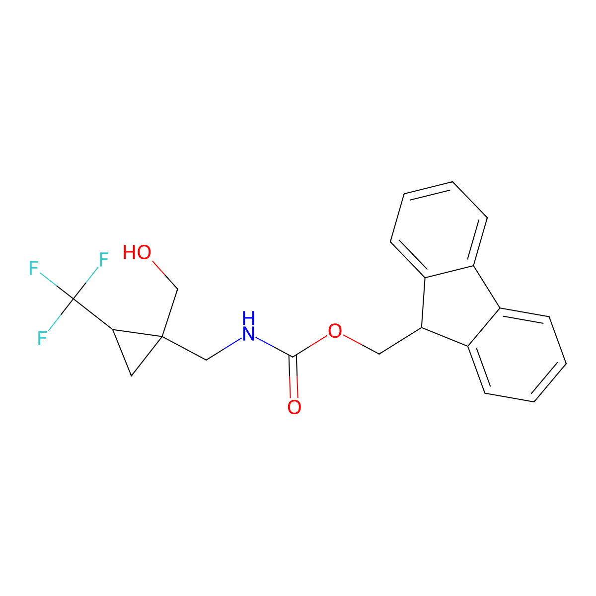 rac-(9H-fluoren-9-yl)methyl N-{[(1R,2R)-1-(hydroxymethyl)-2-(trifluoromethyl)cyclopropyl]methyl}carbamate molecular structure, CAS 2764003-27-0