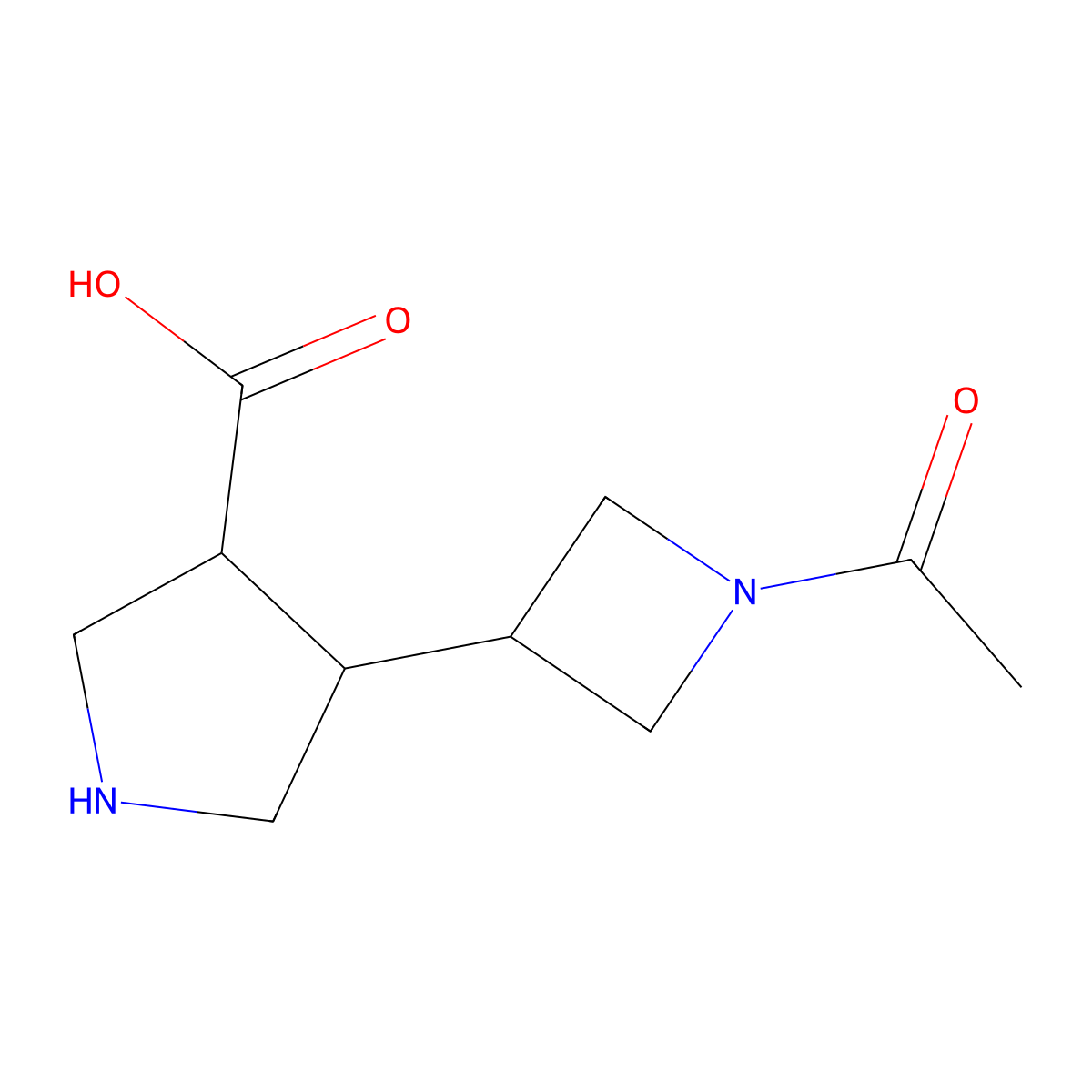 rac-(3R,4R)-4-(1-acetylazetidin-3-yl)pyrrolidine-3-carboxylic acid molecular structure, CAS 2764003-36-1