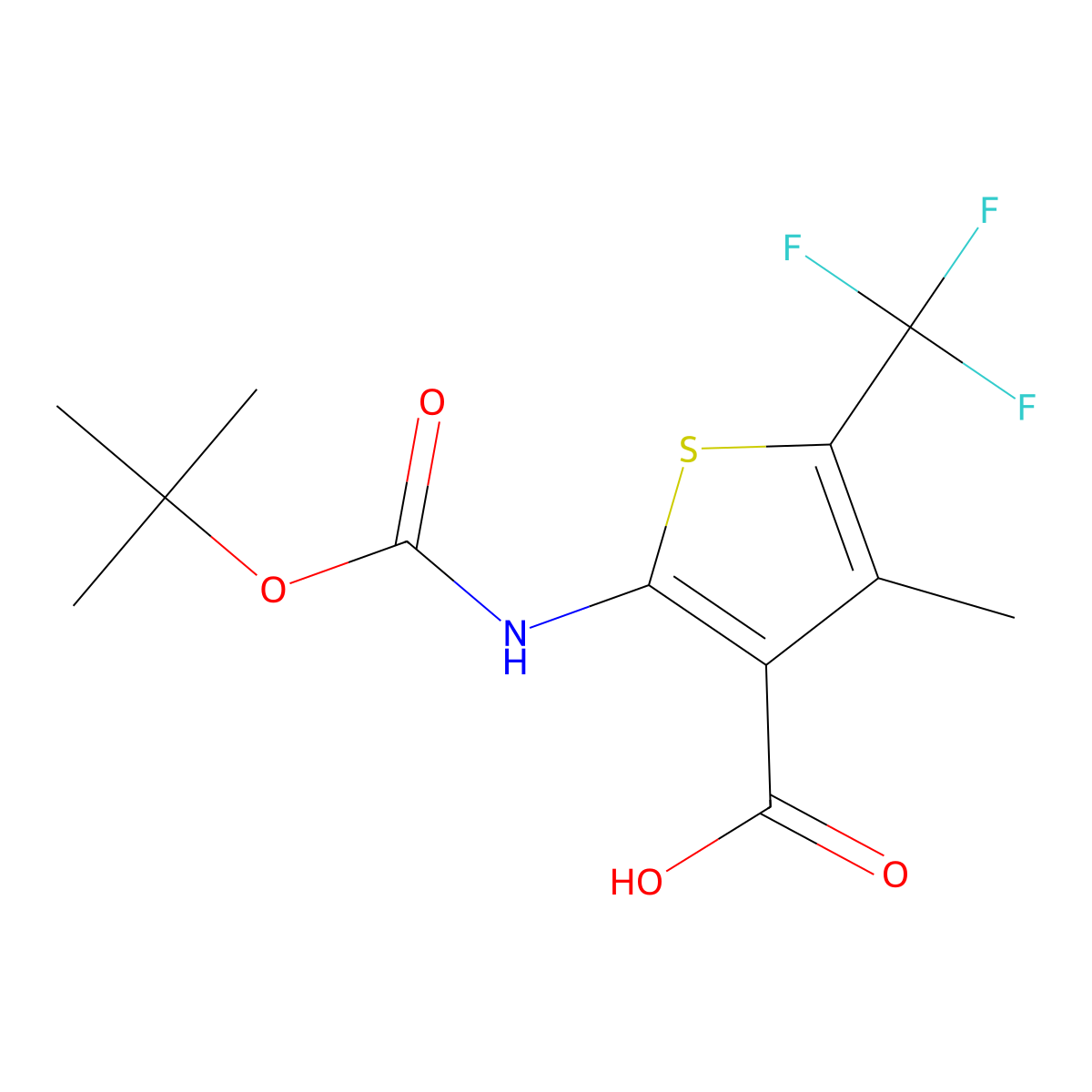 2-{[(Tert-butoxy)carbonyl]amino}-4-methyl-5-(trifluoromethyl)thiophene-3-carboxylic acid molecular structure, CAS 2764003-41-8