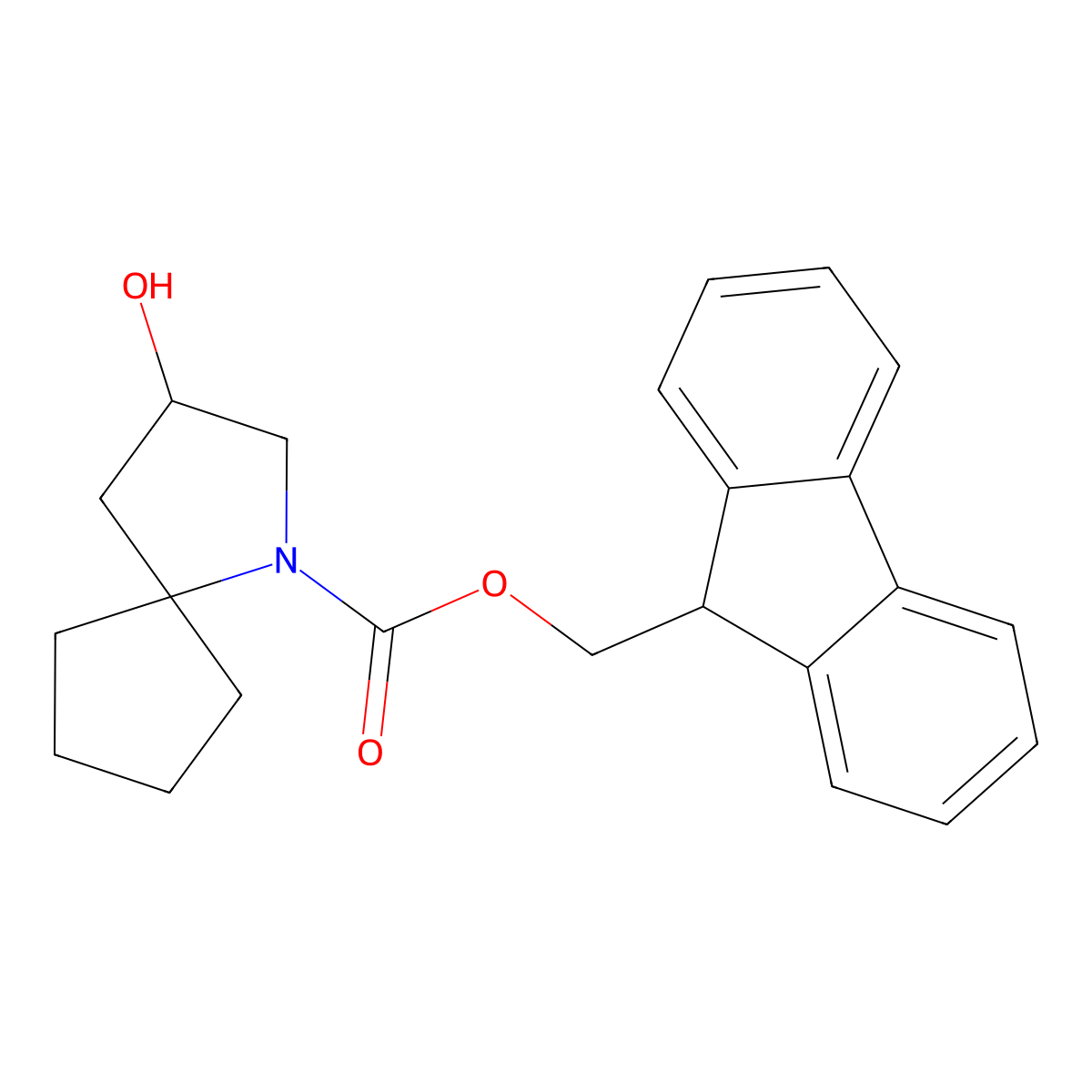 (9H-fluoren-9-yl)methyl 3-hydroxy-1-azaspiro[4.4]nonane-1-carboxylate molecular structure, CAS 2764003-51-0