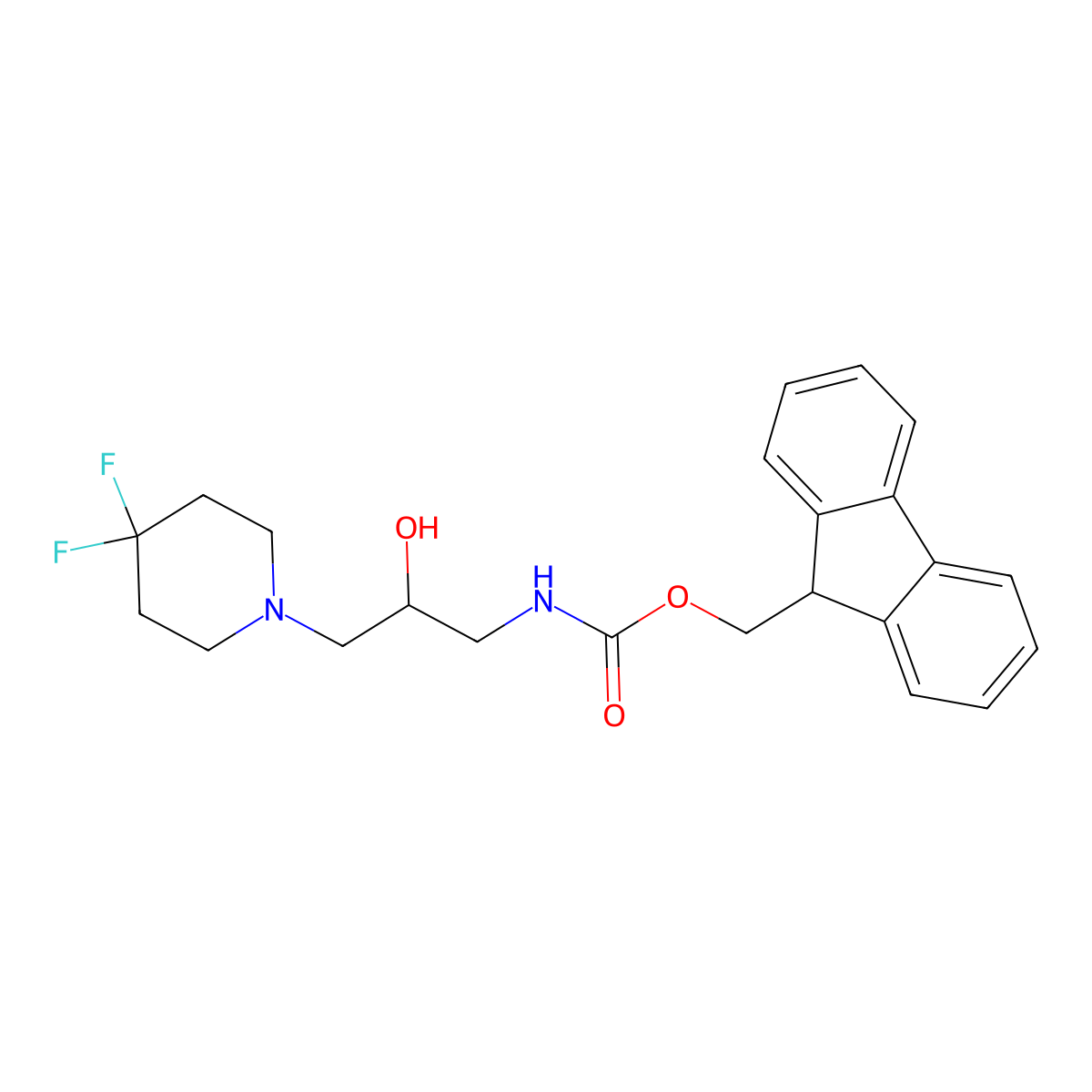 (9H-fluoren-9-yl)methyl N-[3-(4,4-difluoropiperidin-1-yl)-2-hydroxypropyl]carbamate molecular structure, CAS 2764003-56-5