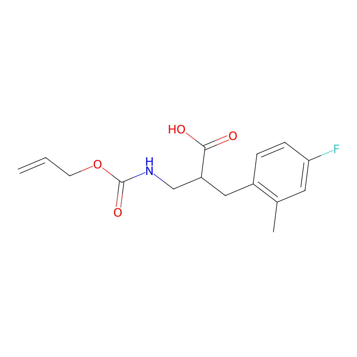 2-[(4-Fluoro-2-methylphenyl)methyl]-3-{[(prop-2-en-1-yloxy)carbonyl]amino}propanoic acid molecular structure, CAS 2764003-73-6