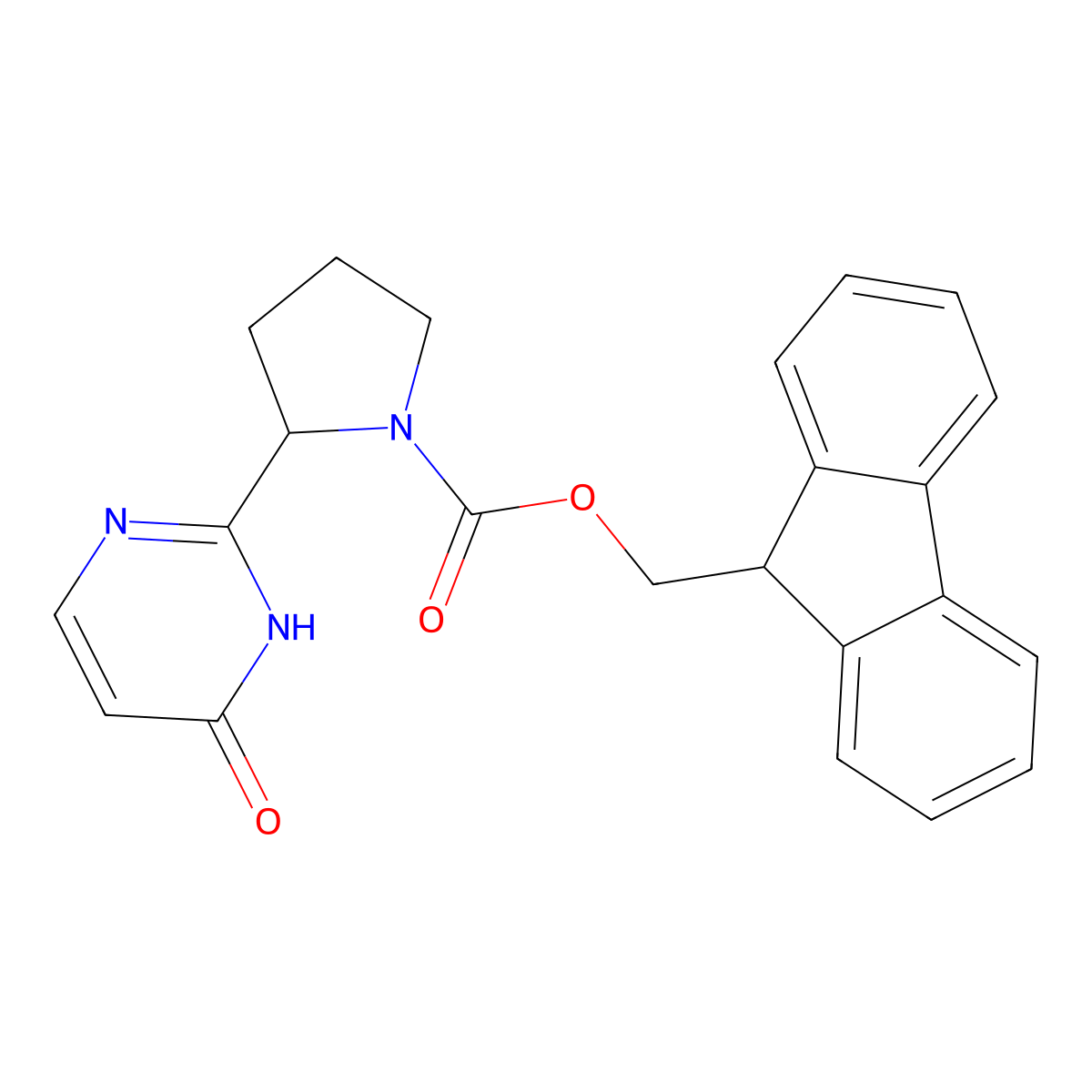 (9H-fluoren-9-yl)methyl 2-(4-hydroxypyrimidin-2-yl)pyrrolidine-1-carboxylate molecular structure, CAS 2764003-79-2