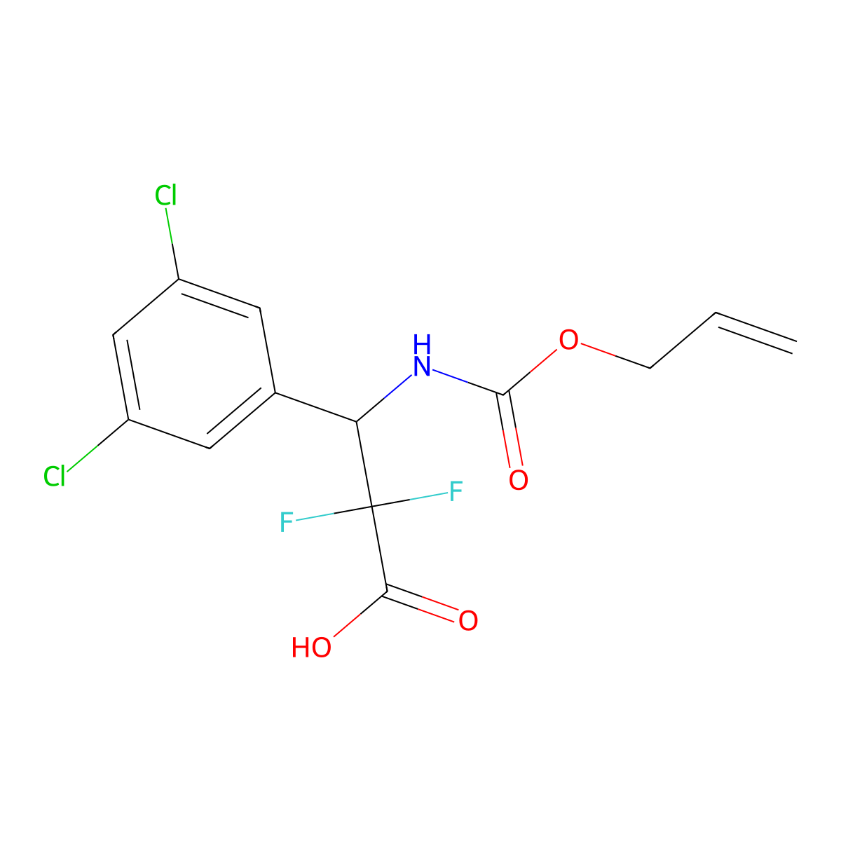 3-(3,5-Dichlorophenyl)-2,2-difluoro-3-{[(prop-2-en-1-yloxy)carbonyl]amino}propanoic acid molecular structure, CAS 2764003-82-7