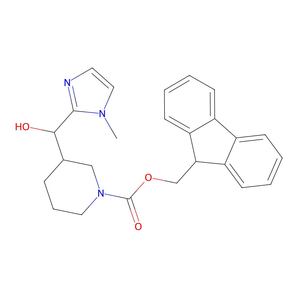 (9H-fluoren-9-yl)methyl 3-[hydroxy(1-methyl-1H-imidazol-2-yl)methyl]piperidine-1-carboxylate molecular structure, CAS 2764003-83-8