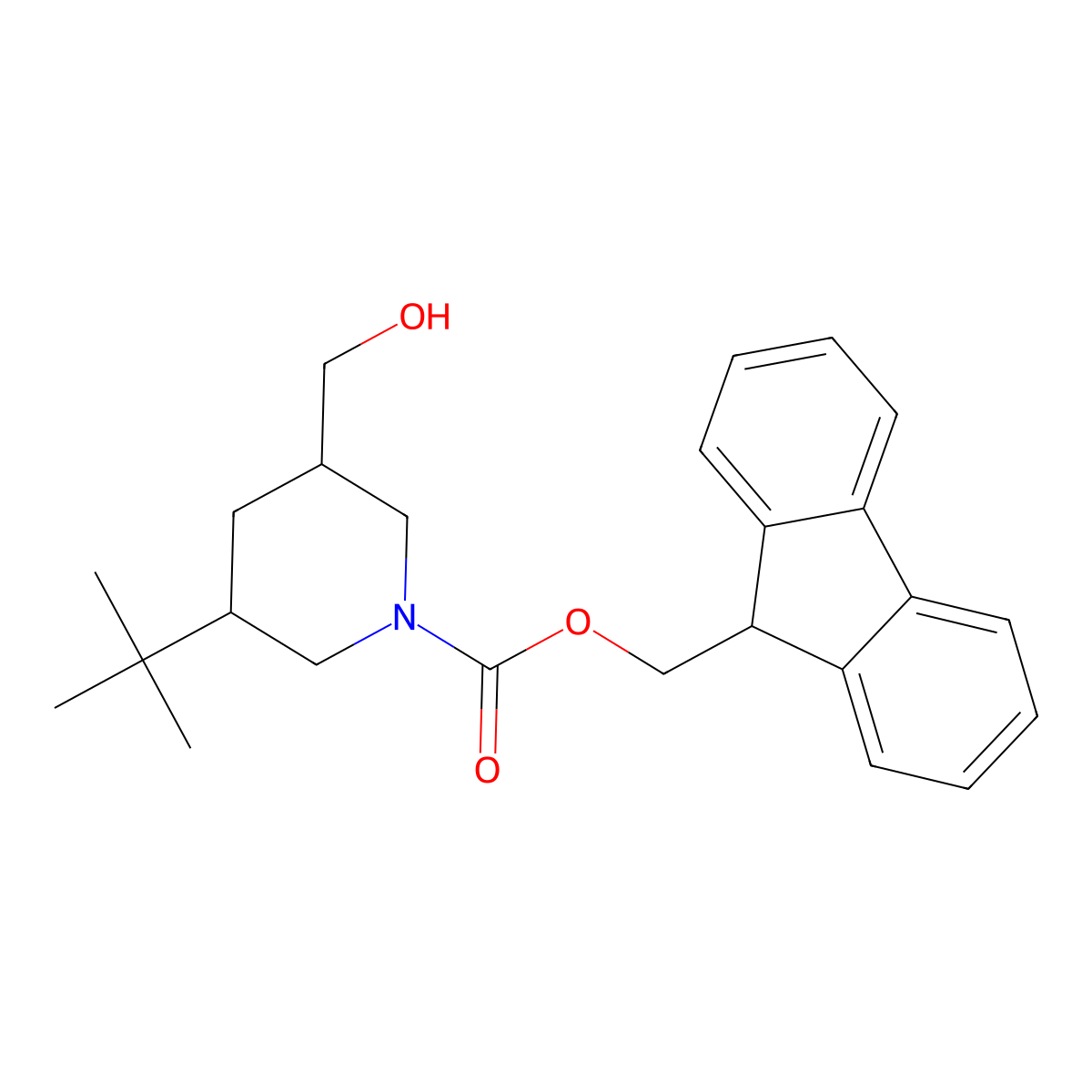 rac-(9H-fluoren-9-yl)methyl (3R,5R)-3-tert-butyl-5-(hydroxymethyl)piperidine-1-carboxylate molecular structure, CAS 2764003-84-9