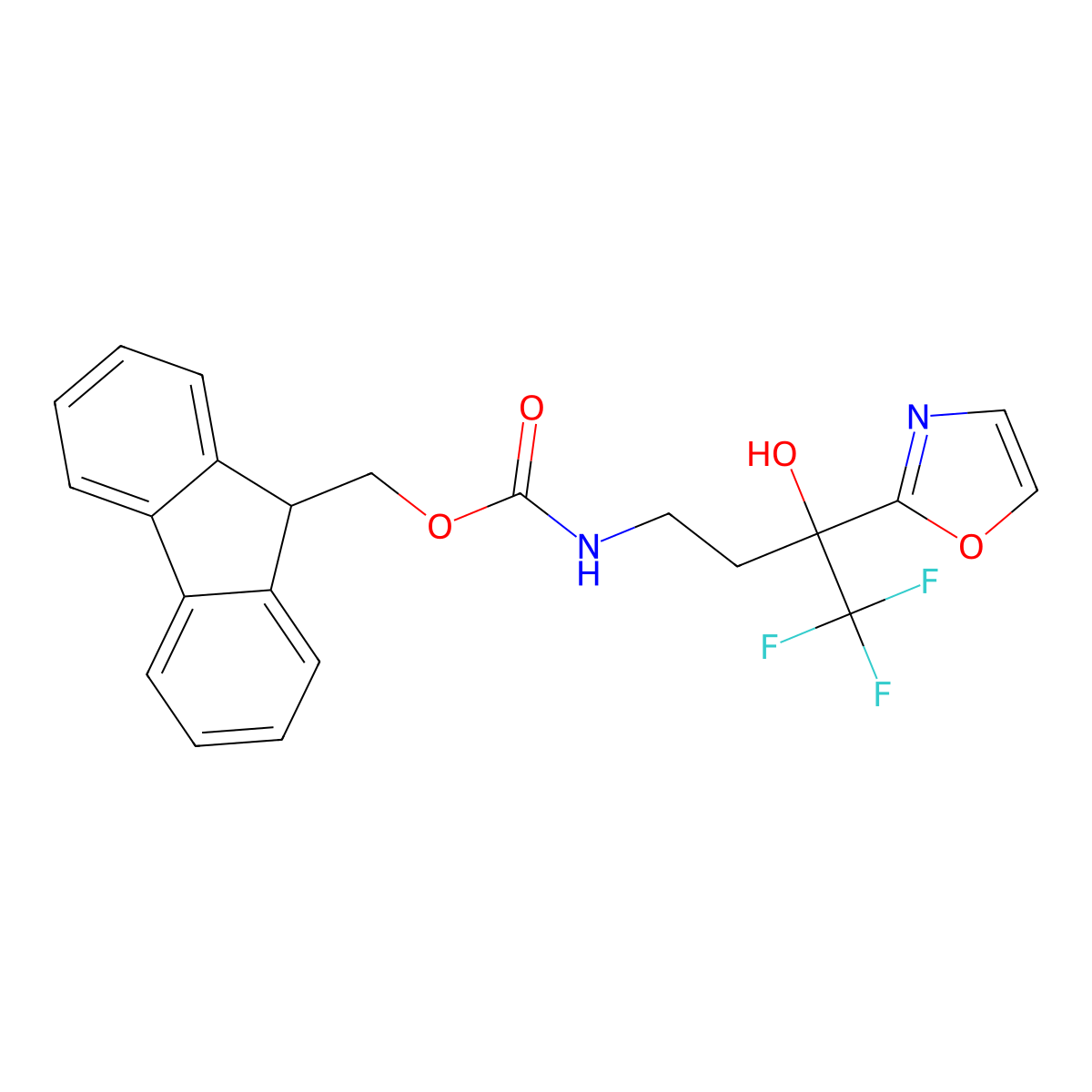 (9H-fluoren-9-yl)methyl N-[4,4,4-trifluoro-3-hydroxy-3-(1,3-oxazol-2-yl)butyl]carbamate molecular structure, CAS 2764004-03-5