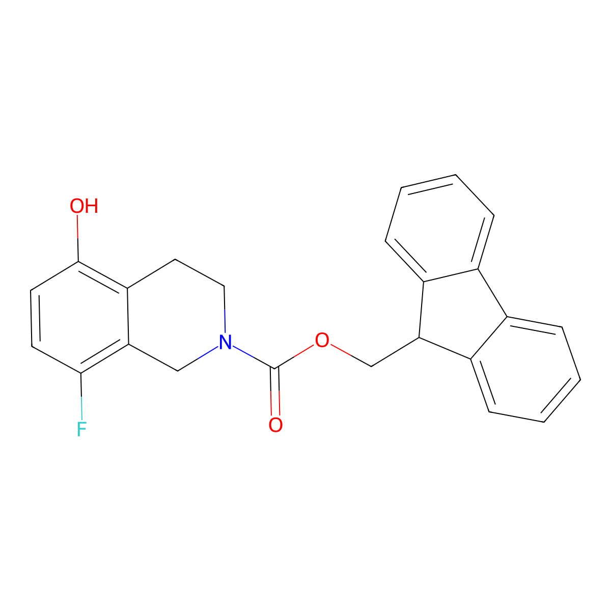 (9H-fluoren-9-yl)methyl 8-fluoro-5-hydroxy-1,2,3,4-tetrahydroisoquinoline-2-carboxylate molecular structure, CAS 2764004-07-9