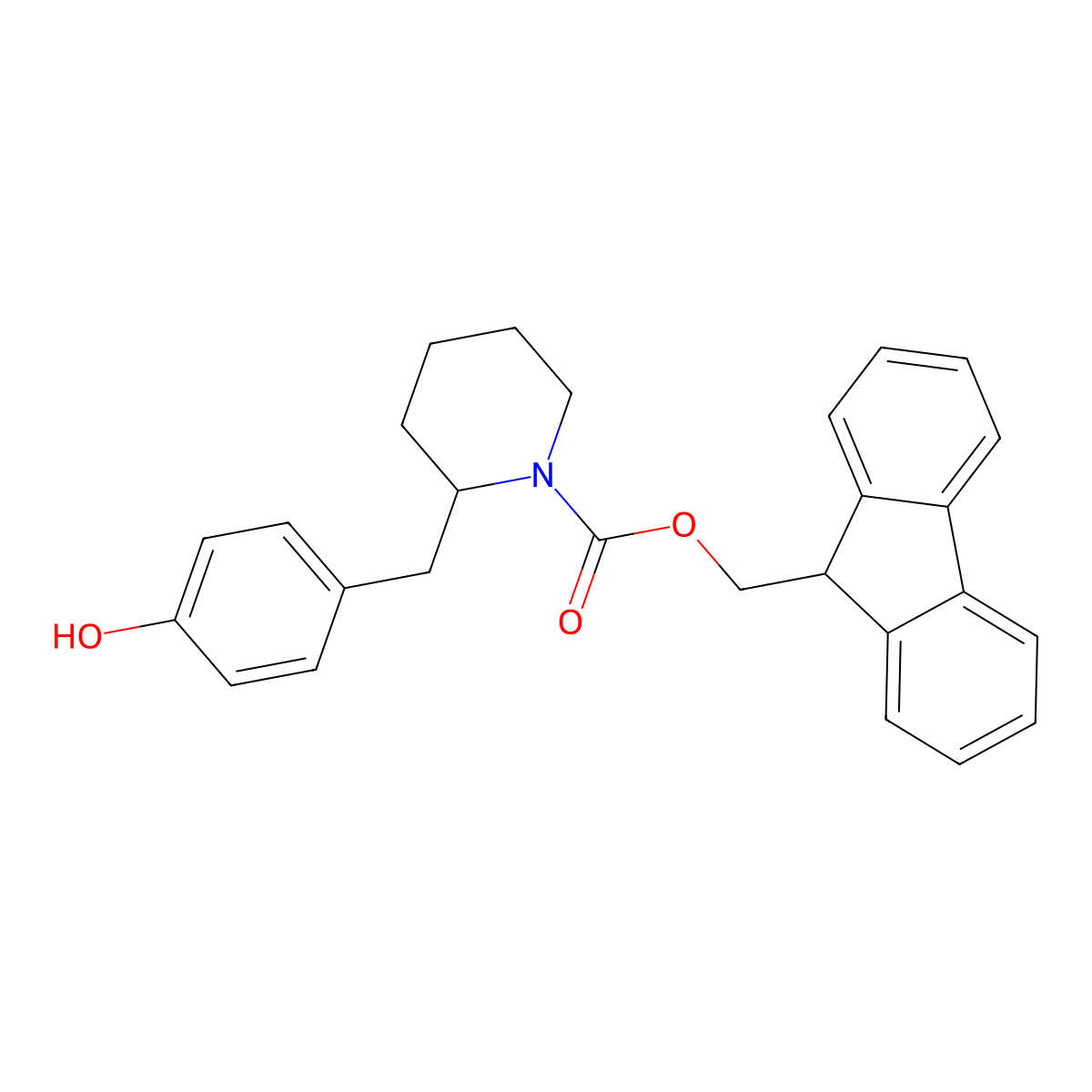 (9H-fluoren-9-yl)methyl 2-[(4-hydroxyphenyl)methyl]piperidine-1-carboxylate molecular structure, CAS 2764004-14-8