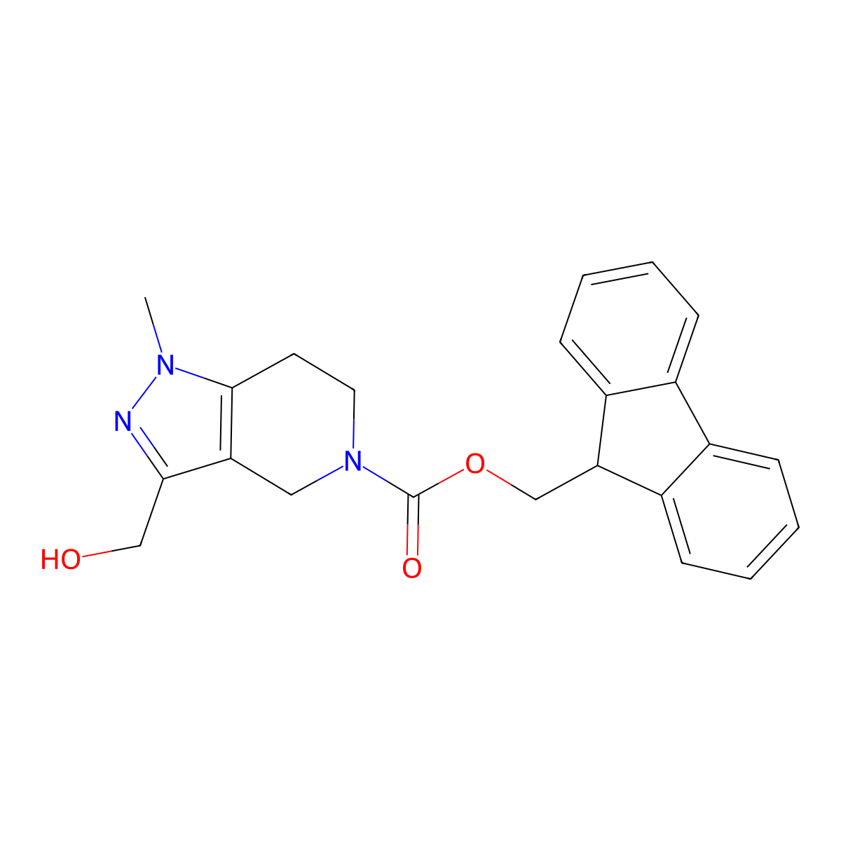 (9H-fluoren-9-yl)methyl 3-(hydroxymethyl)-1-methyl-1H,4H,5H,6H,7H-pyrazolo[4,3-c]pyridine-5-carboxylate molecular structure, CAS 2764004-29-5