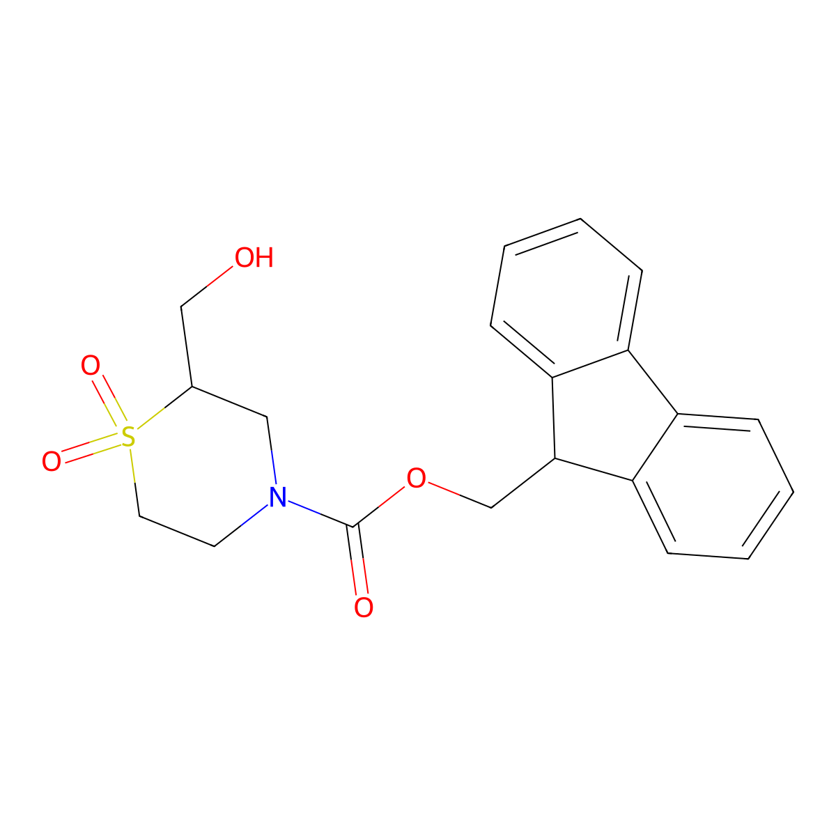 (9H-fluoren-9-yl)methyl 2-(hydroxymethyl)-1,1-dioxo-1lambda6-thiomorpholine-4-carboxylate molecular structure, CAS 2764004-37-5