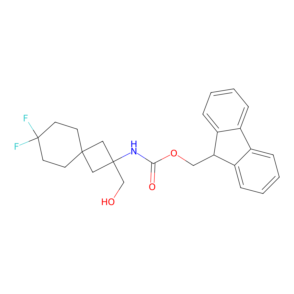 (9H-fluoren-9-yl)methyl N-[7,7-difluoro-2-(hydroxymethyl)spiro[3.5]nonan-2-yl]carbamate molecular structure, CAS 2764004-40-0
