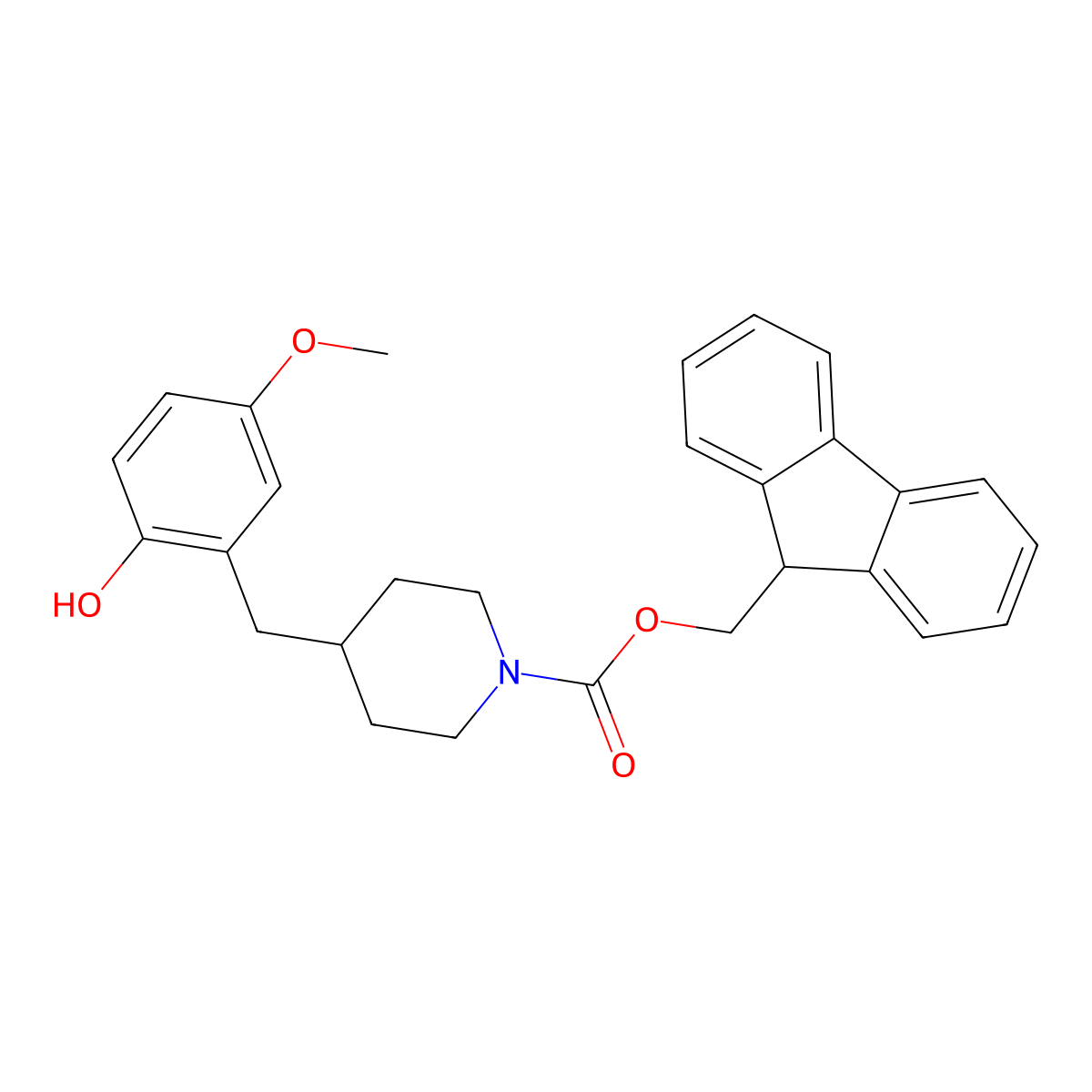 (9H-fluoren-9-yl)methyl 4-[(2-hydroxy-5-methoxyphenyl)methyl]piperidine-1-carboxylate molecular structure, CAS 2764004-42-2