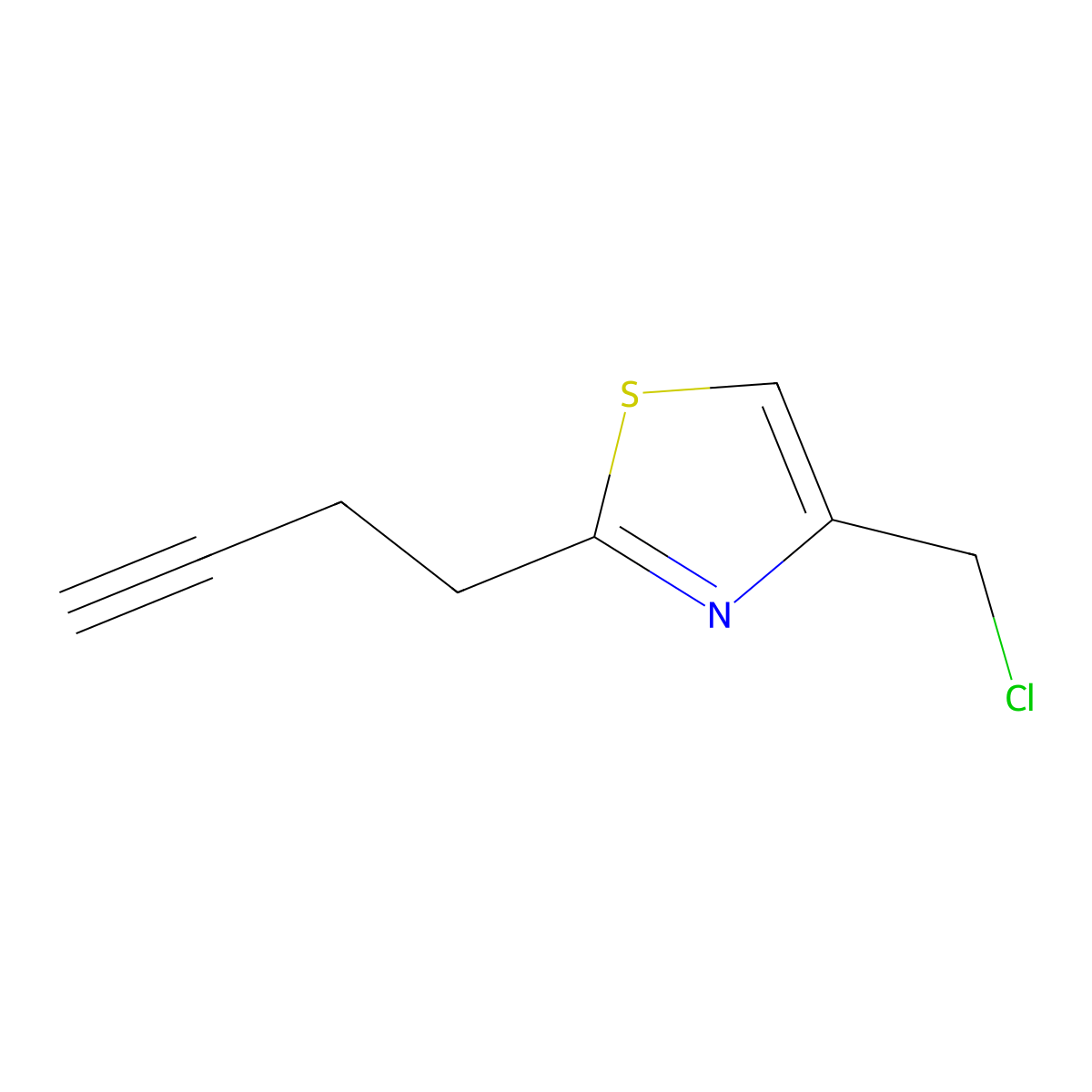 2-(But-3-yn-1-yl)-4-(chloromethyl)-1,3-thiazole molecular structure, CAS 2764004-63-7